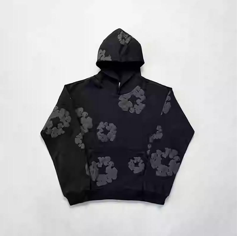 DENIM TEARS Brand Hot Selling New Fashionable Cotton Foamprinted Hoodie European and American Trendy Men's Sportssuit Pink Floral Design with Hood and Drawstring