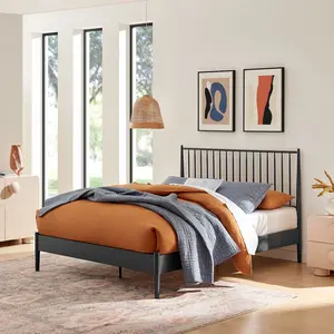 Adair Spindle Metal King Platform Bed in Charcoal