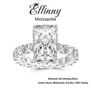 Effinny Synthetic Moissanite 3.5 Carat 14K Gold Plated Elongated Excellent Radiant Cut Engagement Ring, D Color VVS1 Promise 925 Sterling Silver Jewelry for Women, Wedding