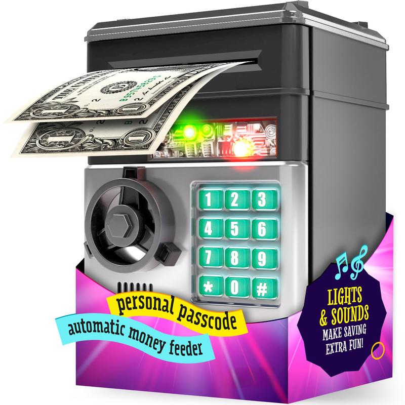 Piggy Bank for Boys Adults, Electronic ATM Coin Cash Bank with Password Code Lock and Auto Grab Bill Slot, Large Capacity Coin Bank Money Jar for Adults, Designed for All US Coins