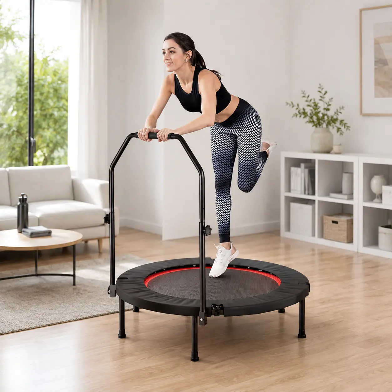 Fahuac Folding Fitness Trampoline - Compact, Space-Saving Home Trampoline with Easy-to-Fold and Store Design for Indoor Small Spaces