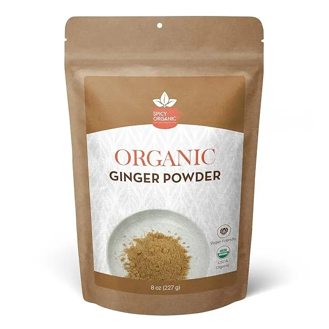 SPICY ORGANIC Ginger Root Powder – 8 oz. – Freshly Ground from Raw, Indian Ginger, Dried Spice for Baking, Beverages and Cooking - 100% Pure, USDA Certified Organic Ginger – Non-GMO & Kosher Natural Flavor