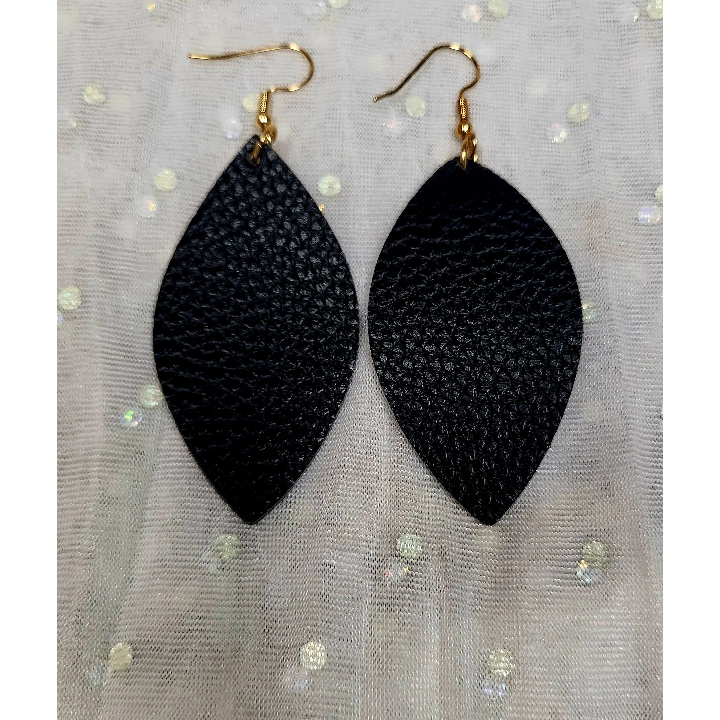 LIGHTWEIGHT SOLID BLACK OVAL LEATHER EARRINGS