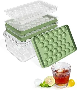 Ice Cube Tray with Lid and Bin,Ice Tray,62 Round Ice Trays for Freezer, BPA-Free Plastic Ice Cube Molds, Easy Release Ice Ball Maker, Stackable Ice Molds for Cocktails, Whiskey, Coffee