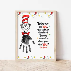 Dr. Seuss Cat In The Hat Book Poster Handprint Art Craft Printable, Read Across America Craft, Literacy Week Daycare Pre-K Digital Download