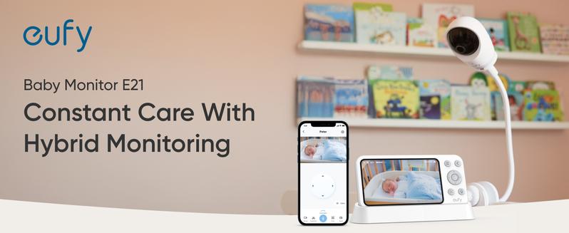 eufy E21 Baby Monitor, with 4K Camera, Hybrid Wi-Fi and No Wi-Fi Connection, App and Monitor Control, Ultra-Clear Night View, Pan-Tilt, 8× Zoom, Portable Camera with Built-In Battery, ANR, Smart Alerts｜Spingtok