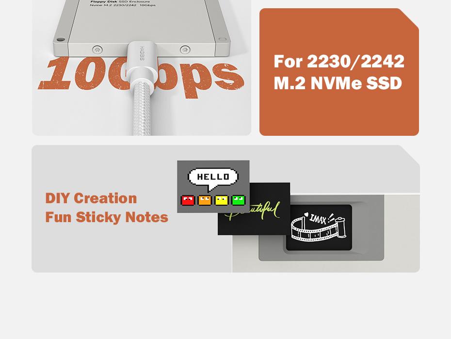 Hagibis 2230 M.2 NVMe SSD Enclosure USB 3.2 Gen 2 to PCI-E M.2 SSD Case 2242 External SSD Floppy Disk for iPhone 17 Pro Laptops
