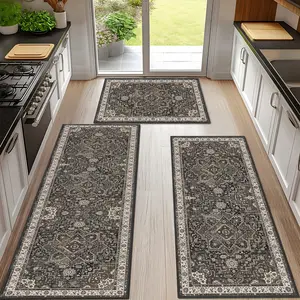 3 Piece Boho Kitchen Rug Set Washable Non Slip Runner Rugs for Laundry Entryway Hallway