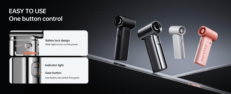 JISULIFE Life9 Chrome Portable Handheld Fan Turbo High Speed Cooling 18H 5000mAh Rechargeable Fashion Mini Fan Stylish Music Festival & Concert Accessory Valentines Day Gifts for Men Women