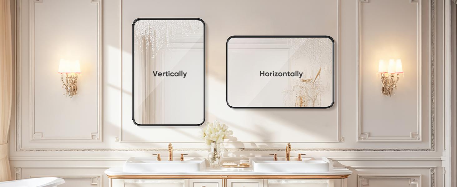 【Deal】Bathroom Mirror Wall Mirror for Bathroom Black Metal Framed Rounded Corner Rectangle Vanity Mirror, Large Mirrors for Wall, Anti-Rust& Waterproof 【Deal】Bathroom Mirror Wall Mirror for Bathroom Black Metal Framed Rounded Corner Rectangle Vanity Mirror, Large Mirrors for Wall, Anti-Rust& Waterproof