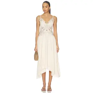Free People x REVOLVE Dusty Bloom Embroidered Maxi Dress in Light Tan