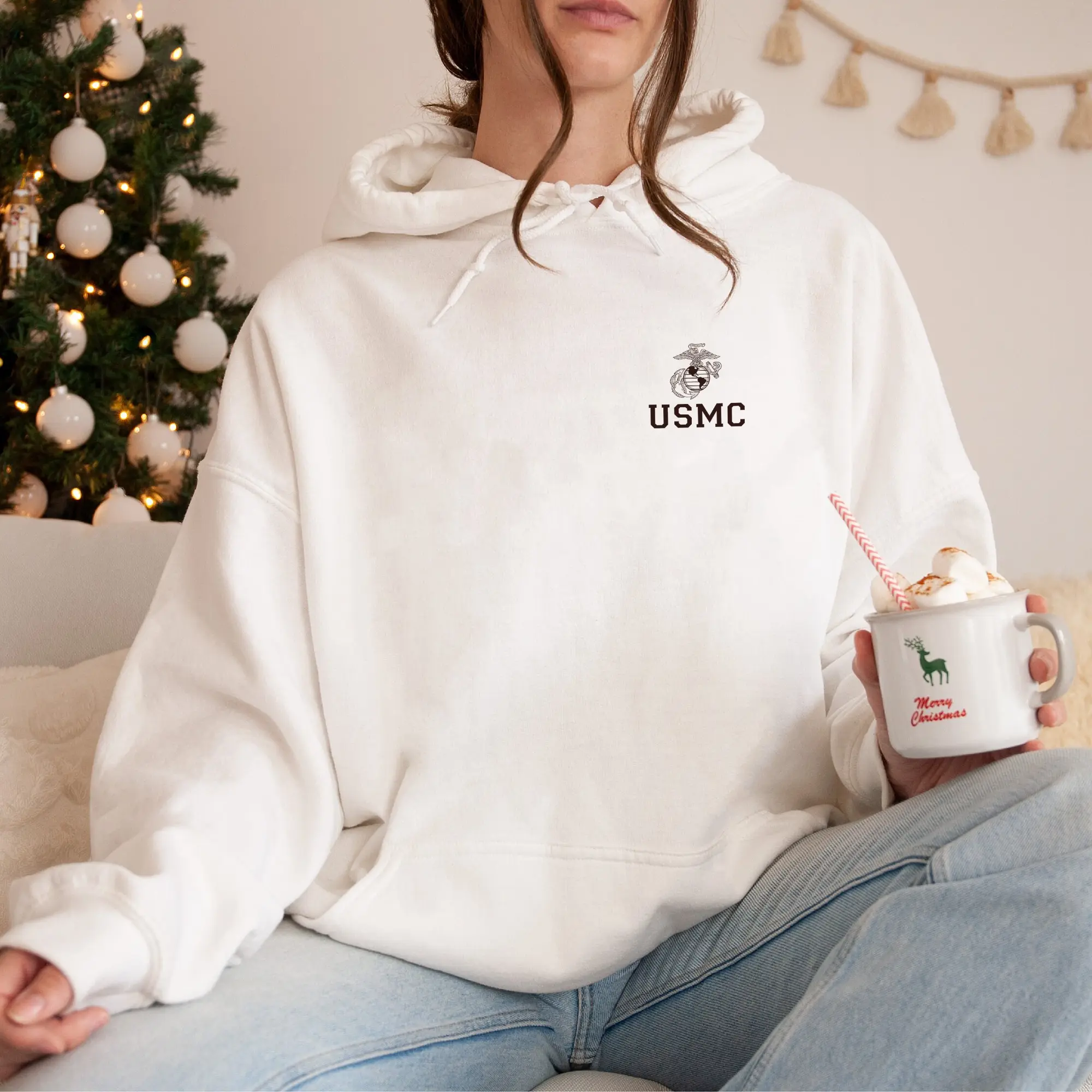 Women's Vintage 90s Military Short-Sleeve Round Neck Sweatshirt - USMC Print, Unisex Soft Cotton-Polyester Blend, Breathable Comfy Pullover, Street Style Casual OOTD Top, Party, Valentine's Day Use