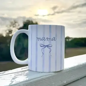 Mama Mom Coffee Mug, Blue Striped Mothers Day Cup, Gift for Mama