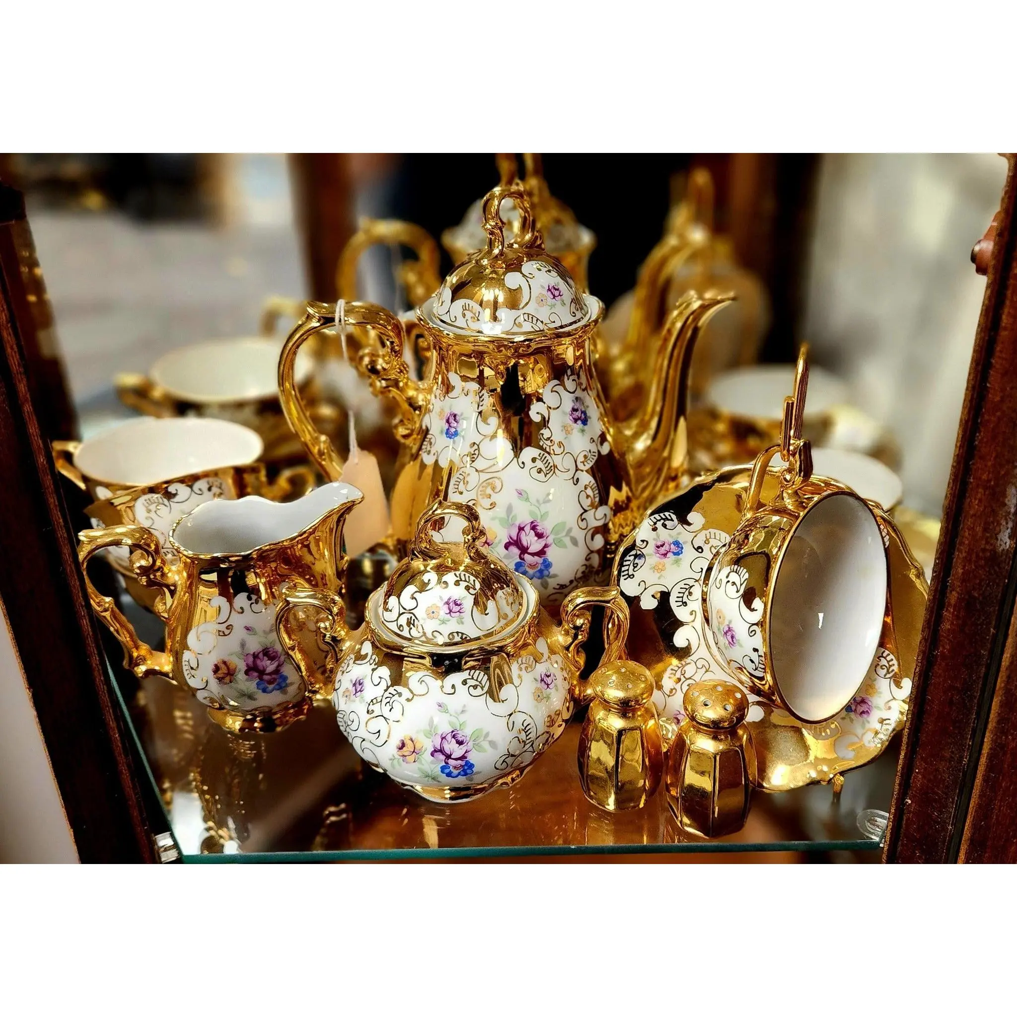 Vintage 13-Pc Kronester Bavaria "Venezia" Tea Set - 24-Karat Gold Plated Porcelain - West Germany, Tea Pot