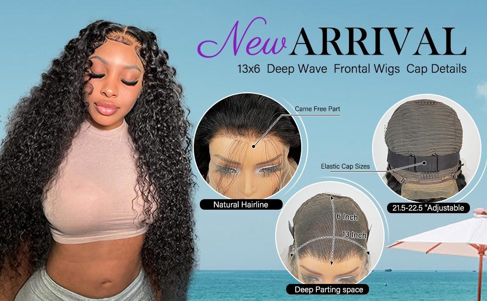 Lemoda Full 13x6 SKINLIKE Real HD Lace Frontal Wigs 13x6 Full Lace Frontal Wigs Deep Wave Virgin Human Hair 250% Invisible 0.1mm Ultra-thin Frayed Ends Wet and Wavy Lace Frontal Wig