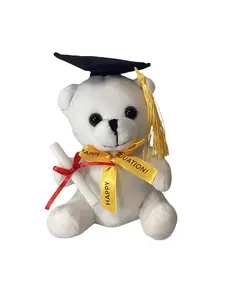 Graduation Bear Plushie Gift - 6.5" White Teddy Bear with Classic Cap Mini Diploma & Happy Graduation Ribbon Keepsake for Graduates