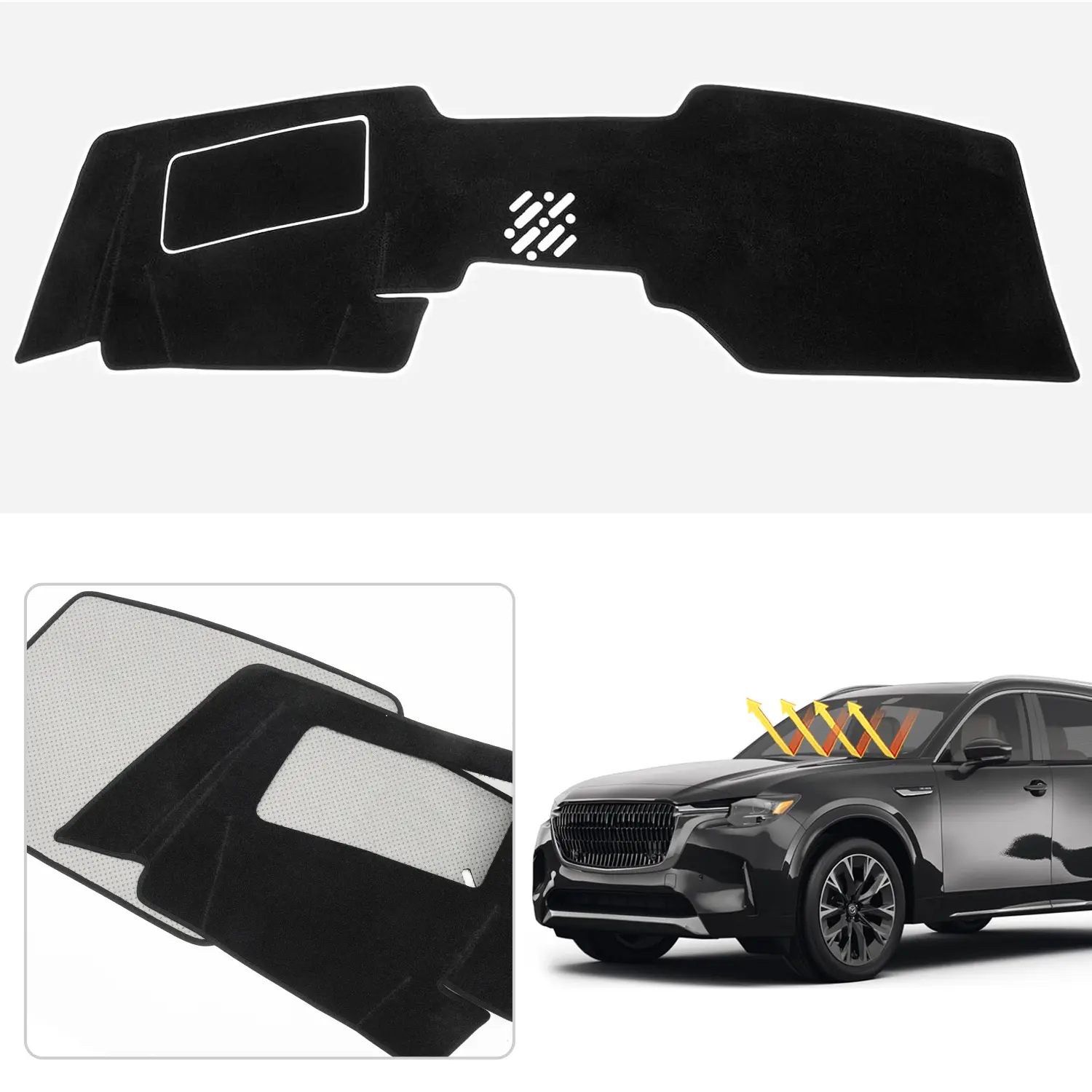 Canvcle Mazda CX-90 Dash Cover 2024-2026 with HUD Custom Fit Polyester Non-Slip Dashboard Mat UV Protection Anti-Glare Black for CX-90/CX90