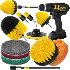 Holikme Drill Brush Power Scrubber Kit – 11 Piece Brush & Scouring Pad Set for Bathroom, Tile & Floor Cleaning