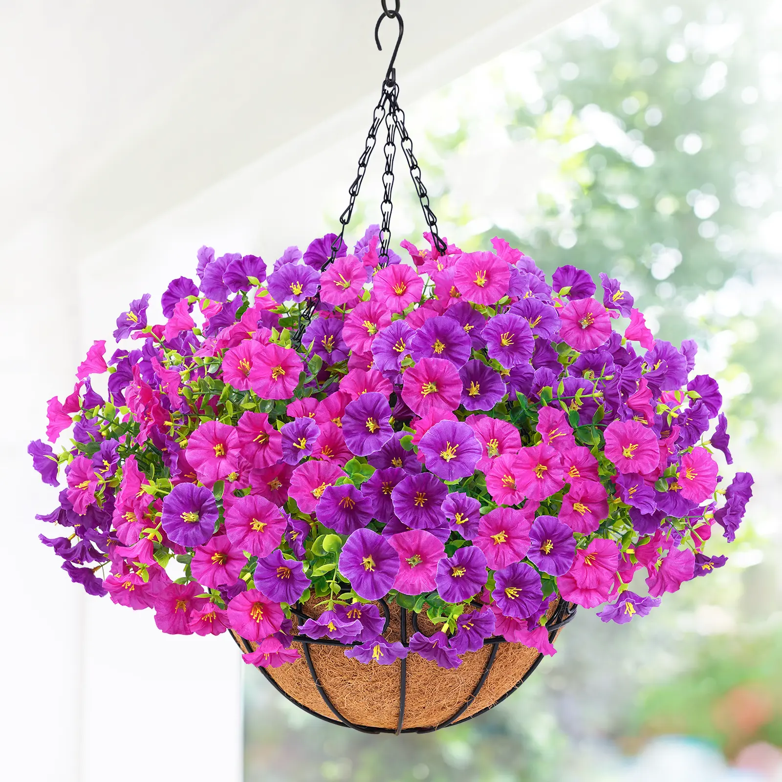 Artificial Hanging Flowers for Outside - UV-Resistant Fake Flowers with Hanging Baskets, Outdoor Decor for Garden, Patio Porch Home Decor Supplies, Artificial Flowers For Outside