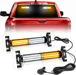 Emergency Strobe Traffic Advisor Light Bar: 40 LED Dash Safety Warning Flashing Light, Front/Rear Windshield Visor for Construction Vehicle, Tow/Plow Truck (2x10.7inch, Amber White)