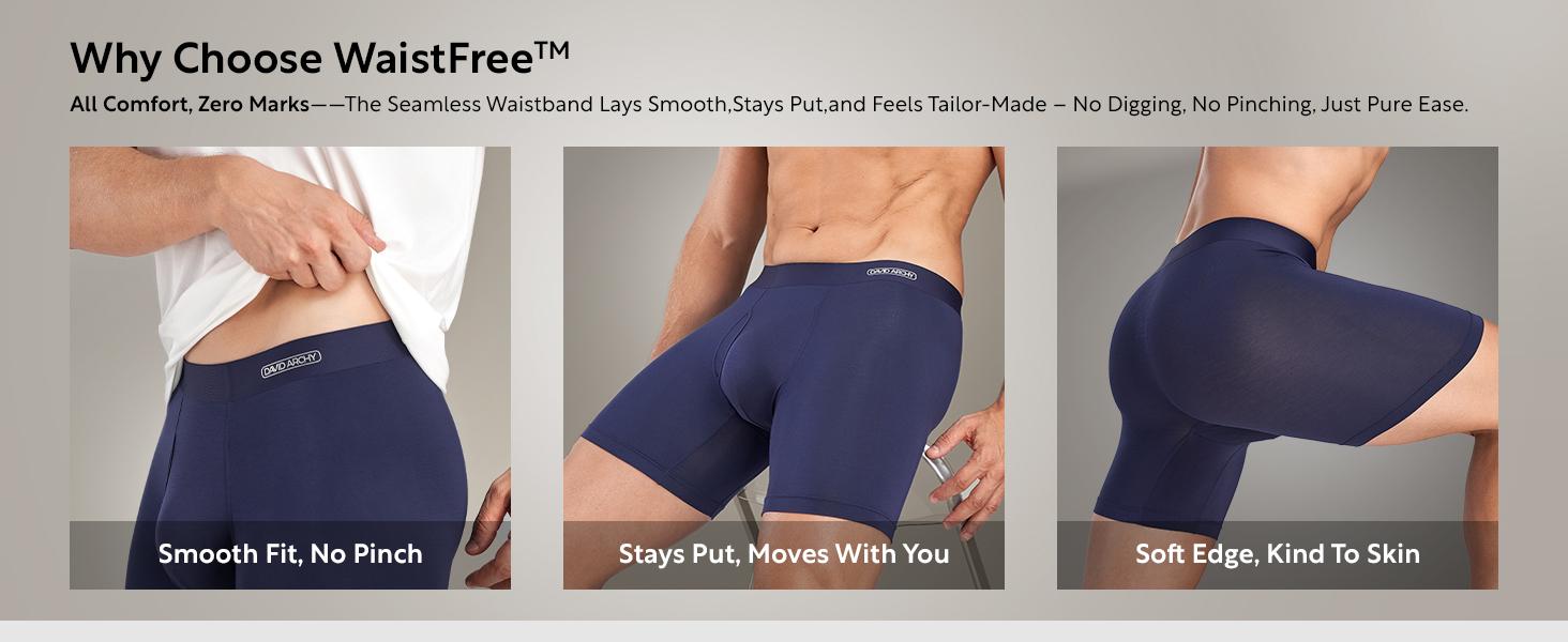 DAVID ARCHY Waistfree Seamless Waistband Mens Underwear 4 Pack Silky Soft Second Skin Modal Boxer Briefs  Underwear for Men Gifts Micro Modal Fabric with Vertical Fly and 3D Pouch Design