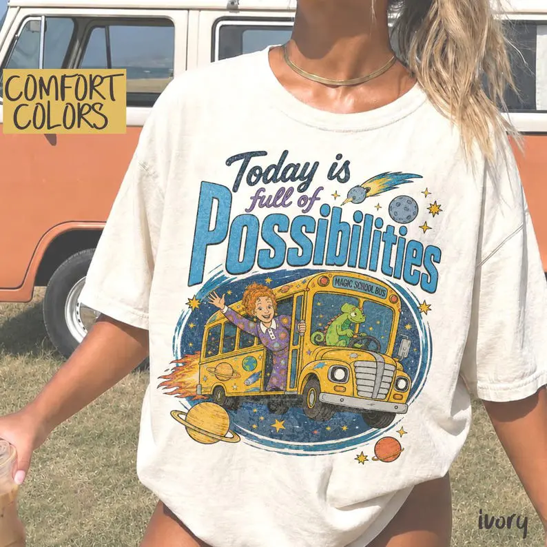 Magic School Bus Miss Frizzle Inspired 90's Vintage Graphic T-Shirt, Today is Full of Possibilities Grade School Teacher Tee
