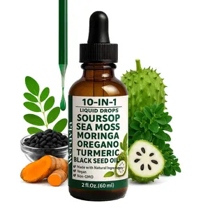 Soursop Bitters Liquid Drops 10-in-1 with Nori, Moringa, Turmeric, Black Seed Oil, Oregano, Ashwagandha | Herbal Extracts for Overall Health | Vegan, Non-GMO | 2 fl oz