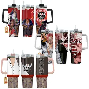 Shanks 'Red Hair' OP Anime Manga 40oz Tumbler Stainless Steel with Straw, Lid and Handle - Double Wall Insulated Flasks – Perfect Gift for Fans