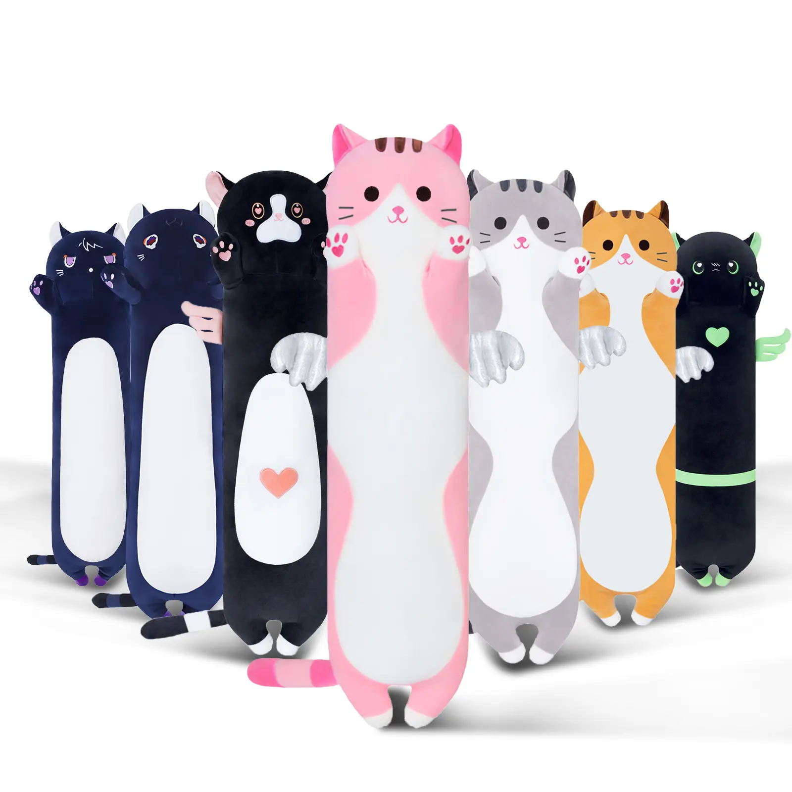 Snowolf Cute Long Cat Stuffed Toy Pillow - 19.7"-59" Sizes, Soft Comfortable Cushion with Tail, Cutecore Stuff, Gifts for Girlfriend, Bed Accessory, Aesthetic Chill Room Decor (summerwins, Springtok), Pillows