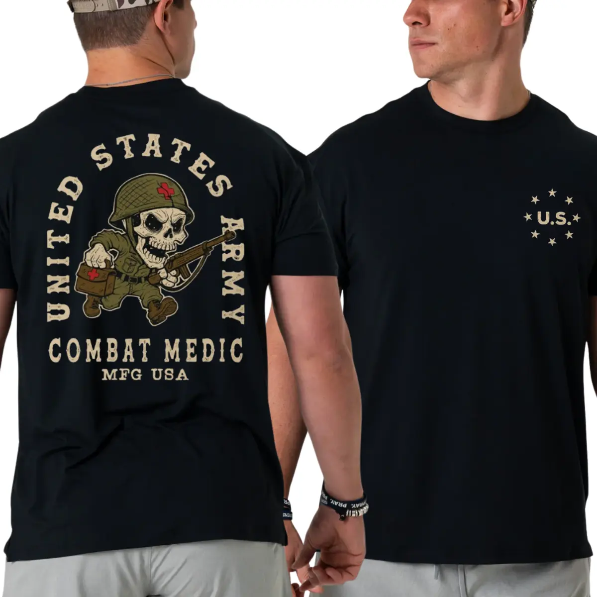 Men's Aesthetic Combat Medic Top - Soft Cotton Skull Graphic T-Shirt for Gym & Casual Streetwear, Classic Shortsleeve Veteran Menswear, Round Neck