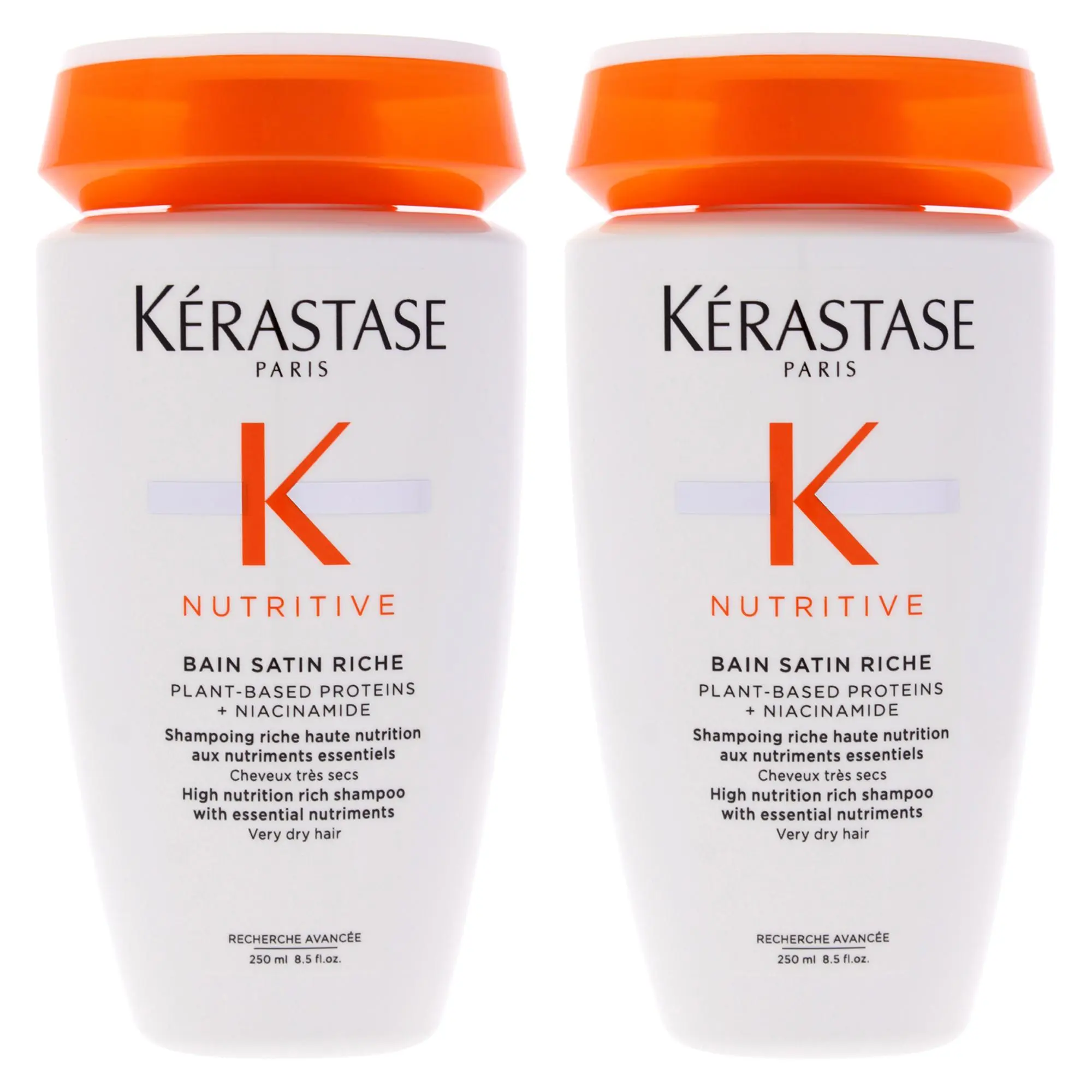 Kerastase Nutritive Bain Satin Riche Haircare Shampoo, Unisex Daily Use, 8.5 fl oz Apply-Rinse Formula, 2 Bottles Pack