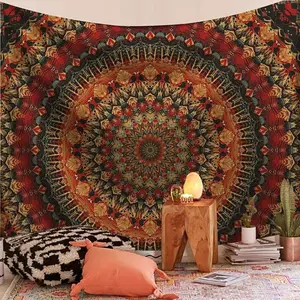 Peach Skin Velvet Boho Mandala Meditation Wall Tapestry - Woven Polyester Hanging Decor for Bedroom, Living Room, Indoor Use - Spiritual Bohemian with Free Installation PackageTapestry Decor