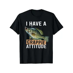 100% Cotton Men's Fishing T-Shirt - "I Have a Crappie Attitude" Design, Lightweight & Breathable Crew Neck Tee, Perfect for Outdoor Adventures, Fishing, and Casual Wear - Sizes S to 3XL, Adventure Clothing | Attitude Fashion Top | Smooth Texture Fabric