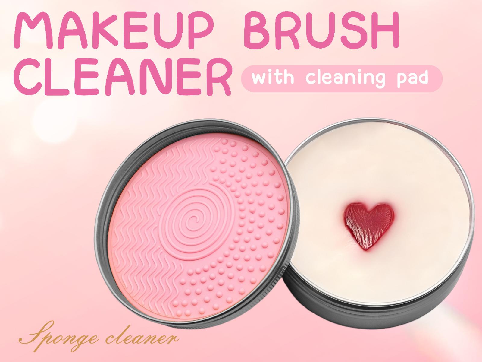 Heart-Shaped Cosmetic Brush Cleaner Solid Soap with Color-Removing Sponge, Silicone Cleaning Pad - Gently Scrubs, Instantly Cleans, Residue-Free, Removes Eye Shadow Pigment - sohochic