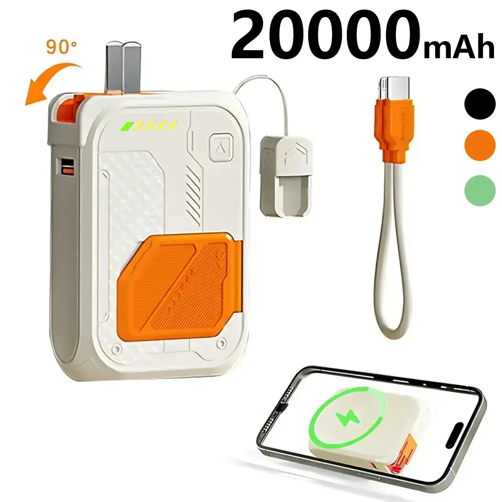 20000mAh Magnetic Fast Charging Power Bank, Multi functional power bank phone holder with built-in cable supporting Android and Apple-Foldable Wall Plug & Retractable Cable, Compact Home Gadget for iPhone & Android