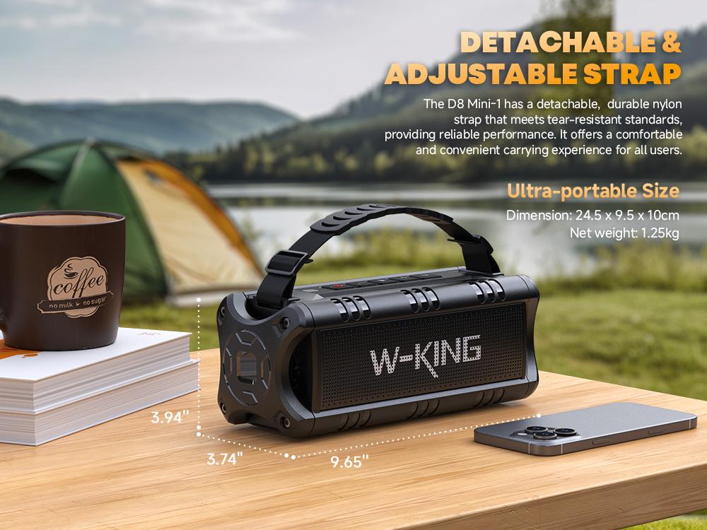 W-KING 60W Peak D8 Mini Portable Bluetooth Speaker, IPX6 Waterproof, 30W Wireless, 24-Hour Playtime, Powerful Bass, NFC, TF Card, USB Playback, Built-in Mic, AUX-IN, for Home, Outdoor Adjustable Subwoofer