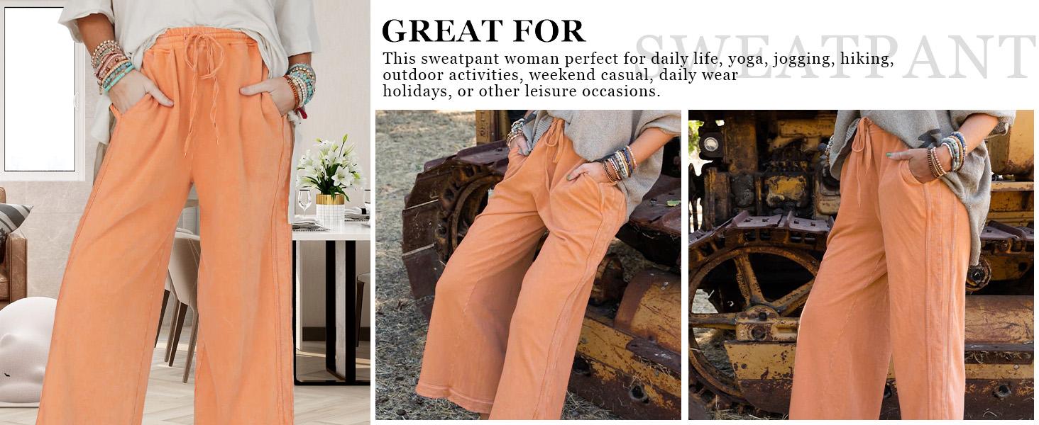 Hixiaohe Womens Washed Wide Leg Sweatpants Vintage High Waist Baggy Pants Drawstring Athletic Palazzo Trousers with Pockets TikTokShopBlackFriday