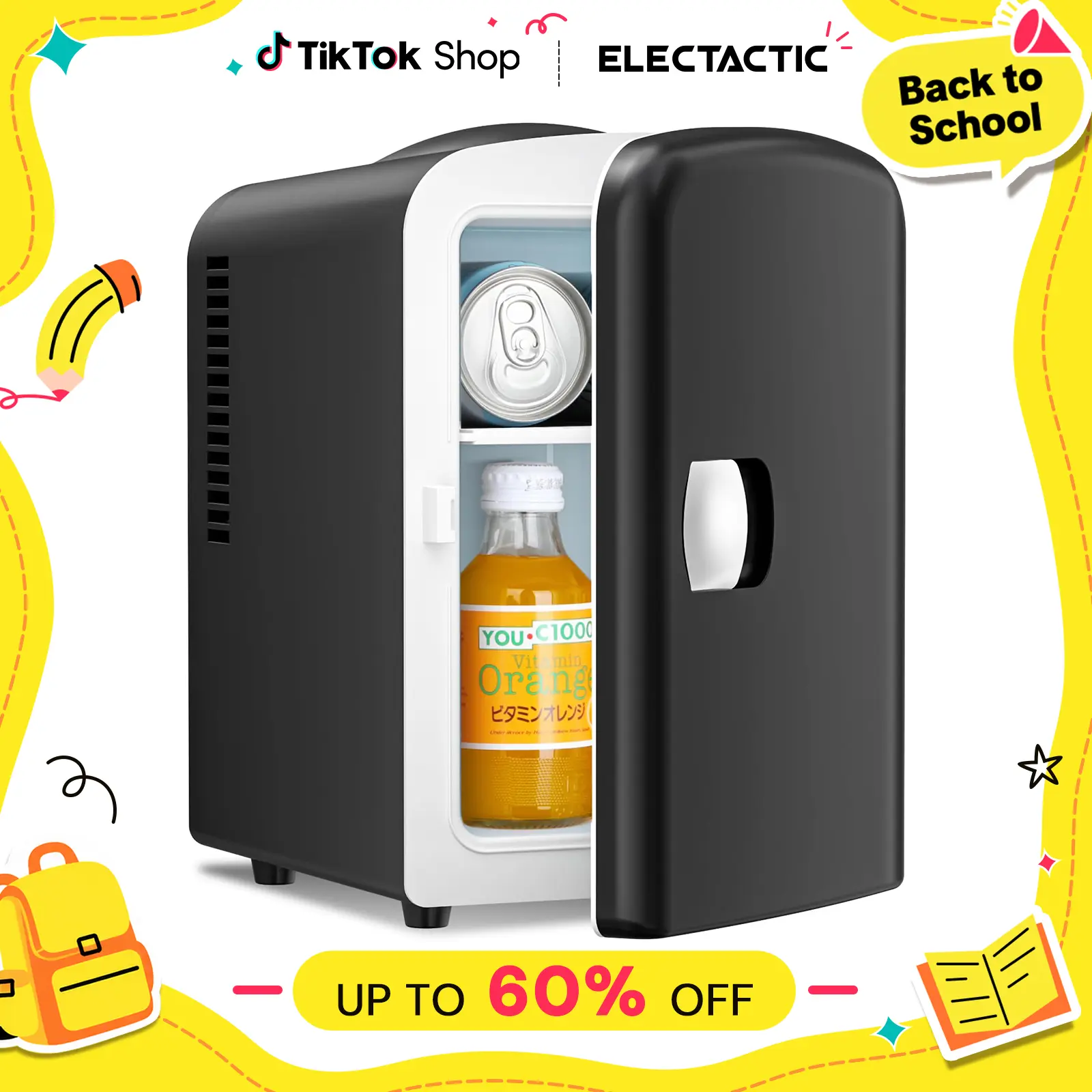 Electactic 4L Compact Energy-Saver Travel Fridge - 6x12oz Can Capacity, Freon-Free Eco-Friendly Portable Small Refrigerator for Cosmetics, Food, Camping, Boating, Small Spaces (Bedroom, Office),back to school,back to school haul