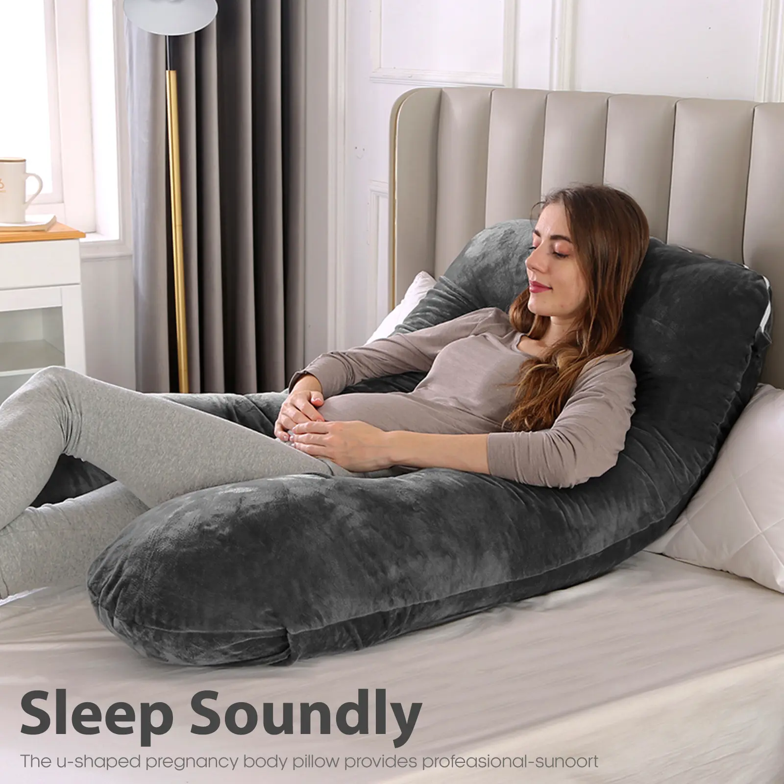 47 In Luxury Comfortable Full-Body Pregnancy Pillow with Removable Cover, Side Sleeper Support for Back, Hips, Legs, Belly - Festive Holiday Gift Home Supply