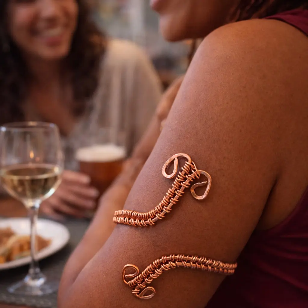 Goddess Kreationz 888 Handwoven Copper Arm Cuff – Adjustable Boho Festival Jewelry