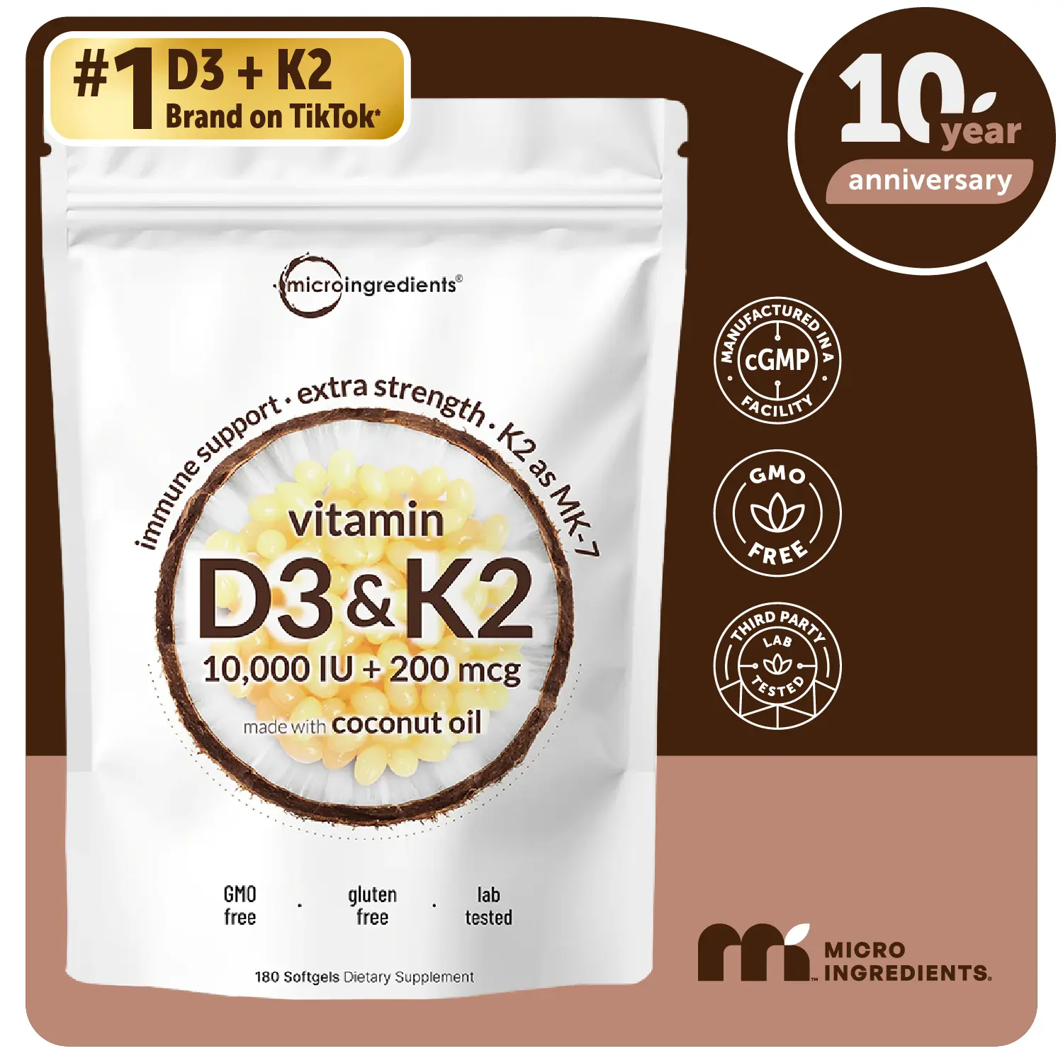 Micro Ingredients Vitamin D3 K2 Supplement Softgels
