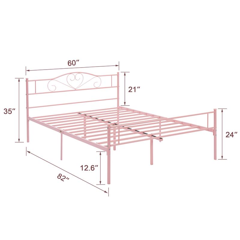 VECELO Bed Frame Metal Platform Twin Full Queen Size with Headboard Steel Slat Support No Boxing Spring Needed Noise-Free Easy Assembly,White,Pink Bedroom Furniture