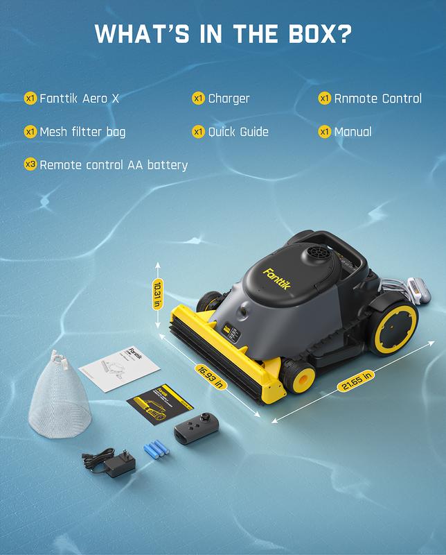Fanttik Aero X Horizontal Waterline Cleaning, 4X Efficiency, 6H Working Time Cordless Robotic Pool Vacuum Cleaner, Clean Waterline, Wall, Floor, up to 5382 sq.ft, APP & Remote Control