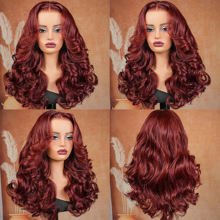 [Spring Musts] Wiggins Hair Cherry Cola Red Color Glueless Human Hair Wigs Straight Wig 5x7 Lace Closure Human Hair Pre Cut Pre Plucked Ready to Go Glueless Wigs WeeklyDeals #SpringStatements