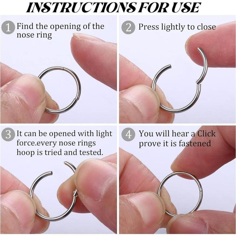 MILACOLATO 6-8 Pcs 6-12mm Stainless Steel Cartilage Hoop Earrings for Men Women, Nose Ring, Helix Septum, Couch, Daith, Lip & Piercing Jewelry Set Earcandy