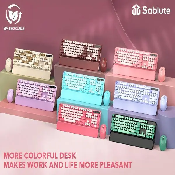 SABLUTE CK23 Retro Typewriter Keyboard, Full Size Round Keycaps, 2.4G Wireless Non-Bluetooth, Detachable Wrist Rest for Computer & Office tiktokshopbacktoschool,back to school,back to school haul