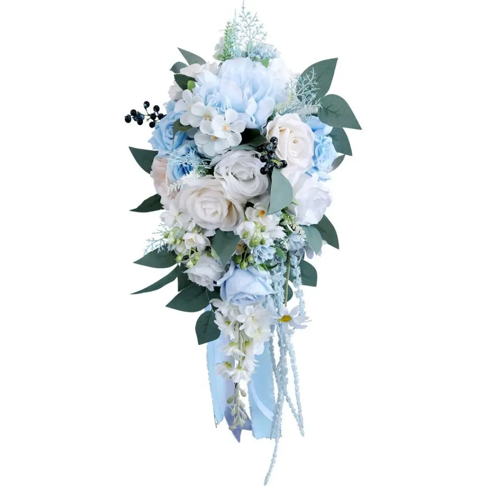 Handmade Artificial Champagne Teardrop Bridal Bouquet with Roses - Universal Decorative Artificial Flowers, Floral Decor for Wedding Ceremonies, Home Supplies Accessory