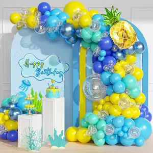 147-Piece Cartoon Balloon Arch Kit with Yellow, Blue, Teal & Pineapple Balloons for Parties