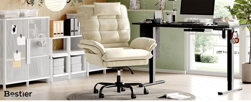Bestier Big and Tall Executive Office Chair with Flip-Up Arms for Adults Adjustable Height Reclining with Headrest & Side Pockets 360° Swivel Ergonomic Comfortable Durable Design