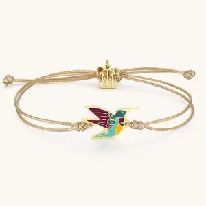 Hummingbird Thread: Be Present - Inspirational Jewelry Adjustable Cord Bracelet with Enamel Charm